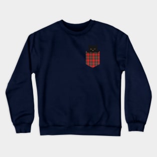 Black cat in plaid pocket Crewneck Sweatshirt